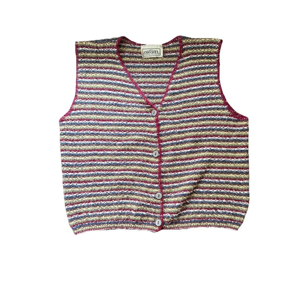 Vintage Croquet Club Medium Stripes Knit Cardigan Vest